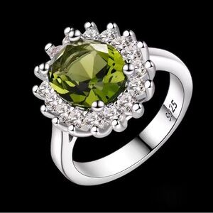 925 STERLING GREEN AUGUST STONE PERIDOT HALO STATEMENT COCKTAIL RING